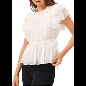 1.State NWT Flutter Sleeve New Ivory Blouse Size Medium Flaw